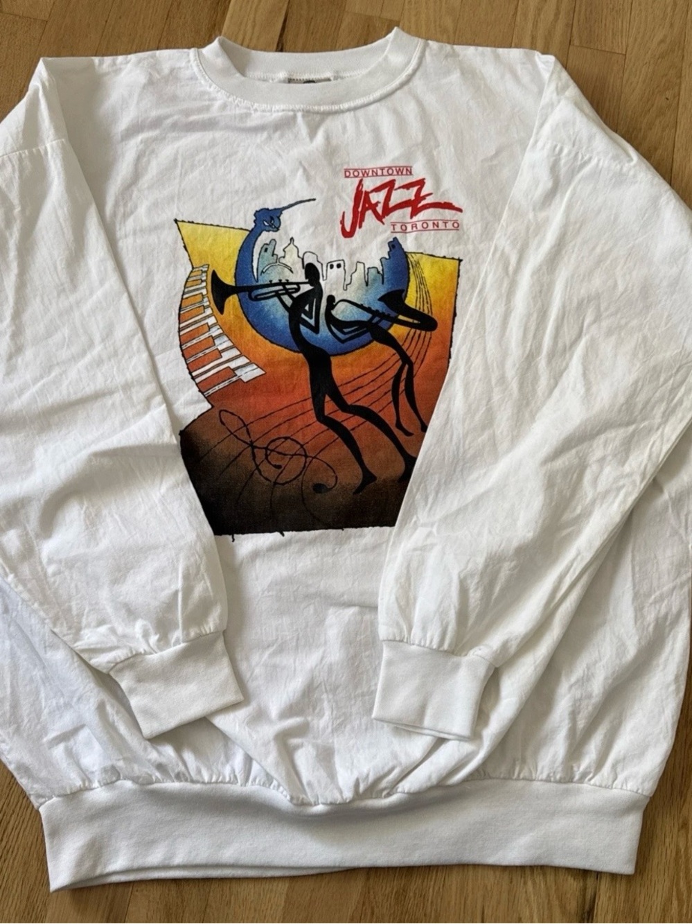 White Vintage Jazz Toronto Crewneck Sweatshirt XL Oversized Graphic Made Canada